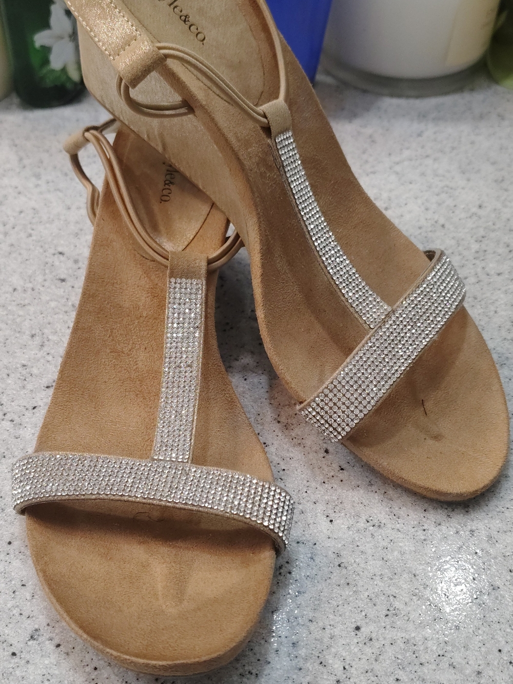 Style & Co.✨Tan Rhinestone T-Strap Sandals - Picture 6 of 7